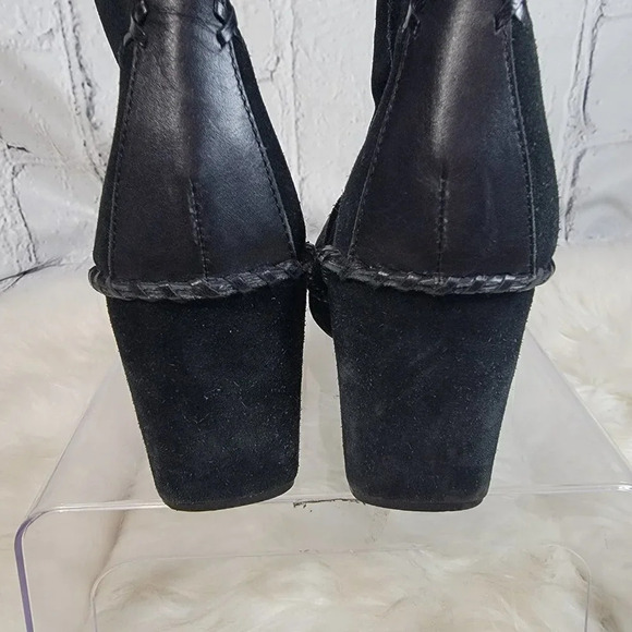 Linea Paolo Womens Suede Leather Square Toe Chunky Heel Black Mid-Calf Boot Chic - Picture 7 of 12